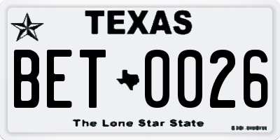TX license plate BET0026