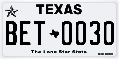TX license plate BET0030
