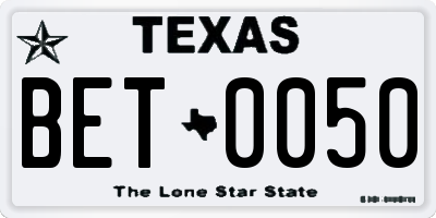 TX license plate BET0050