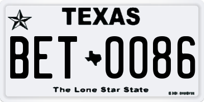TX license plate BET0086