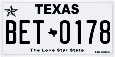TX license plate BET0178