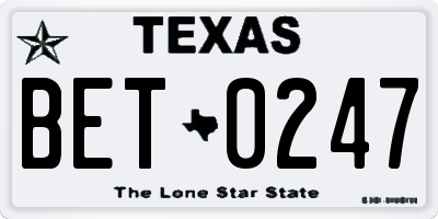 TX license plate BET0247