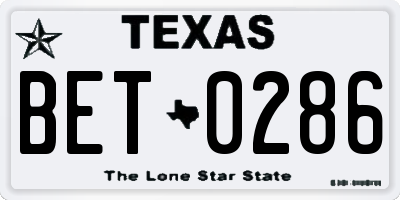 TX license plate BET0286