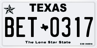 TX license plate BET0317
