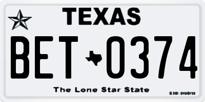 TX license plate BET0374
