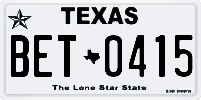 TX license plate BET0415