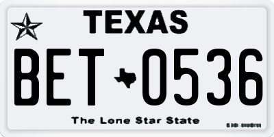 TX license plate BET0536