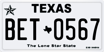 TX license plate BET0567