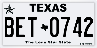 TX license plate BET0742