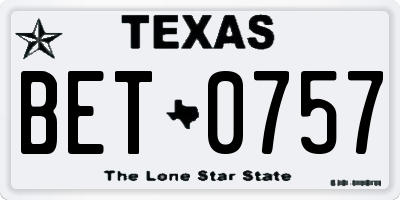 TX license plate BET0757