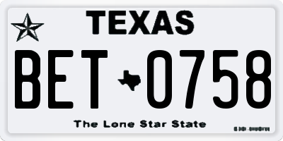 TX license plate BET0758
