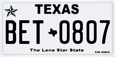TX license plate BET0807