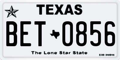 TX license plate BET0856