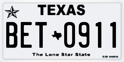 TX license plate BET0911
