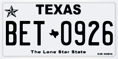 TX license plate BET0926