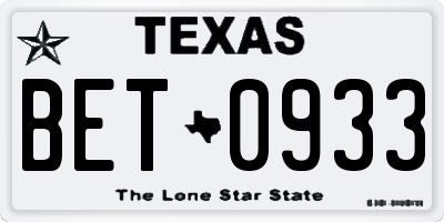 TX license plate BET0933
