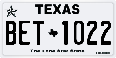 TX license plate BET1022