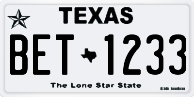 TX license plate BET1233