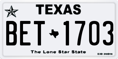 TX license plate BET1703