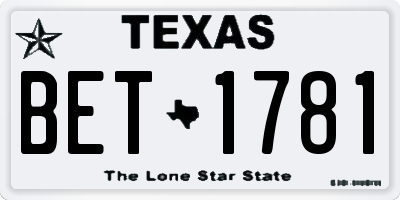 TX license plate BET1781