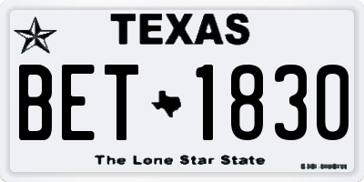 TX license plate BET1830