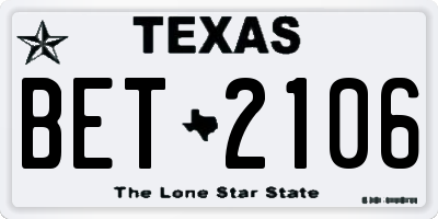 TX license plate BET2106