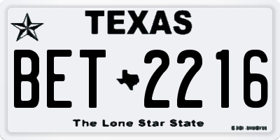 TX license plate BET2216