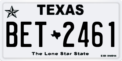 TX license plate BET2461