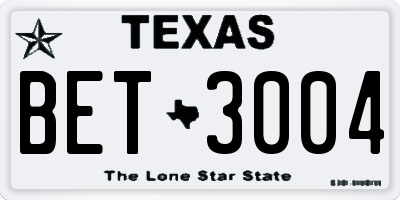 TX license plate BET3004