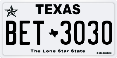 TX license plate BET3030
