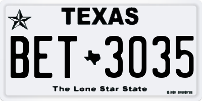 TX license plate BET3035