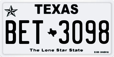 TX license plate BET3098