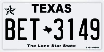 TX license plate BET3149