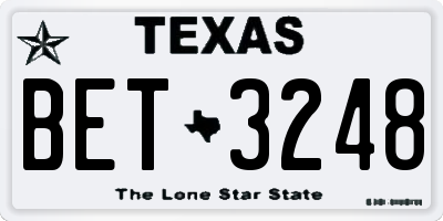 TX license plate BET3248