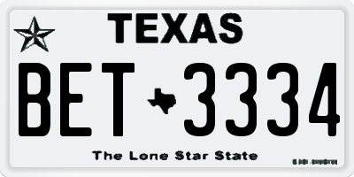 TX license plate BET3334