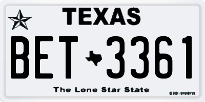 TX license plate BET3361