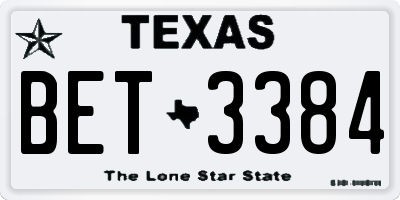 TX license plate BET3384