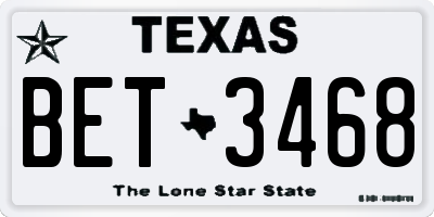 TX license plate BET3468
