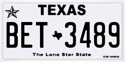 TX license plate BET3489
