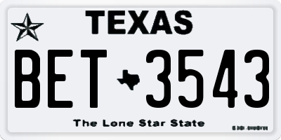 TX license plate BET3543