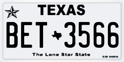 TX license plate BET3566