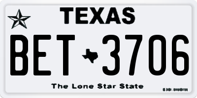 TX license plate BET3706