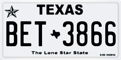 TX license plate BET3866