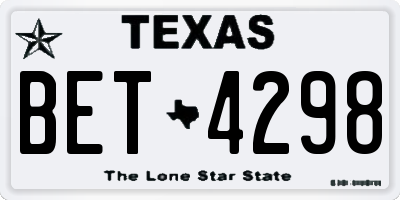 TX license plate BET4298