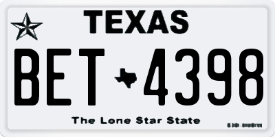 TX license plate BET4398