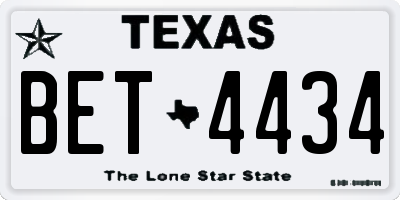 TX license plate BET4434