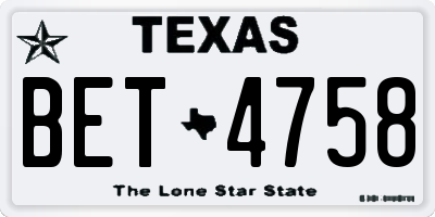TX license plate BET4758