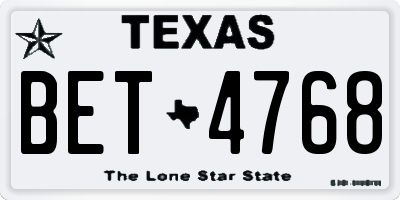 TX license plate BET4768