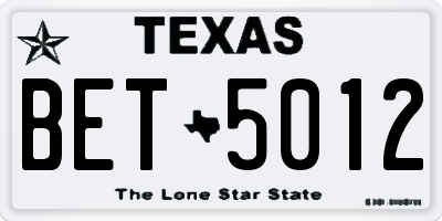 TX license plate BET5012