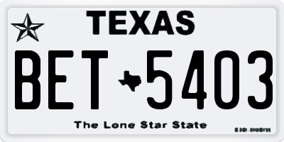TX license plate BET5403